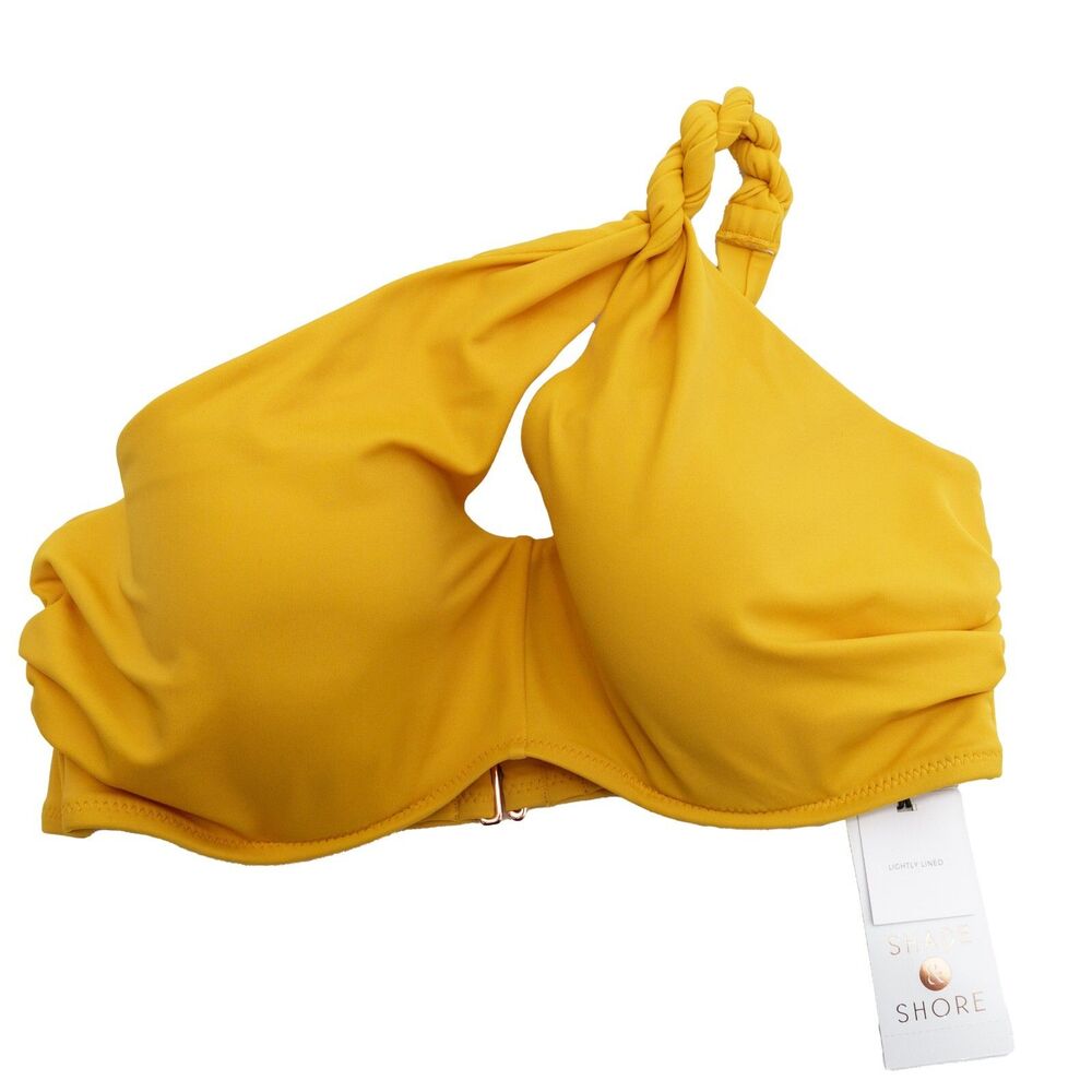 Shade & Shore Women's 34C‎ Lightly Lined Twisted One Shoulder Keyhole Bikini Top